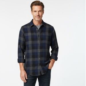 Vince- Men's Navy and Charcoal Plaid Shirt
